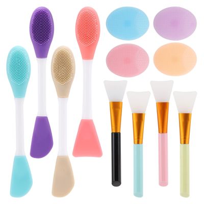 Silicone Facial Mask Applicator, 4 Pcs Face Scrubber, 4 Pcs Face Mask Brush, 4 Pcs 2 in 1 Face Mask Applicator, Lip Exfoliator - Skin Care Tools Set