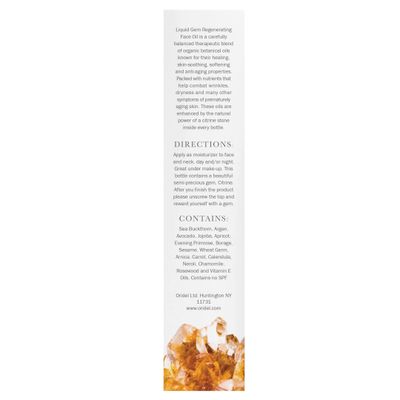 Oridel Liquid Gem Regenerating Face Oil - Facial Moisturizer - 100% Natural, Organic Skincare with Citrine Stone, Argan and Sea Buckthorn, Anti-Aging Botanical Ingredients, 1 Ounce Bottle