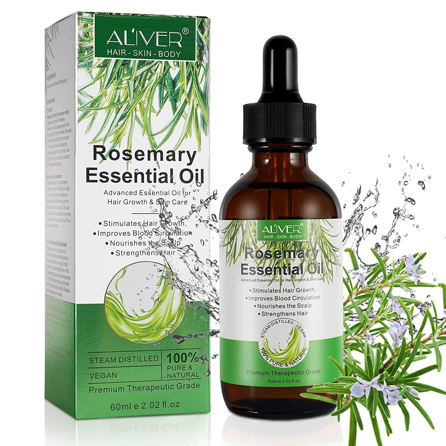 Rosemary Oil for Hair Growth, 100% Pure Organic Rosemary Oil for Eyebrow and Eyelash, Nourishes The Scalp, Improves Blood Circulation,Rid of Itchy &amp; Dry Scalp, Hair Care Oil 60ml