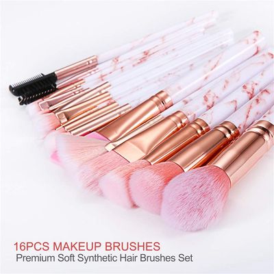 Makeup Brushes Set DUAIU 16PCS Marble Make up Brushes Foundation Eyeshadow Concealer Eyebrow Blush Face Mask Brush Set With Gift Box Make Up ToolPink)