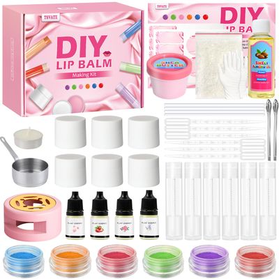 TSVATE DIY Lip Balm Kit, 47Pcs Lip Balm Making Kit for Kids, Make Your Own Lip Balm, DIY Lip Care Kit by Multi-Flavor and Multicolored, DIY Makeup Set for Birthday Gift