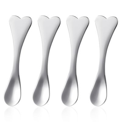 WY LIGHTING LEVEL Metal Makeup Spatula 4 Pieces Facial Massage Scoop Mini Beauty Spoons Heart-shaped Skincare Applicator Brush Reusable Cosmetic Tools for Face Mask Cream Lotions Moisturizers