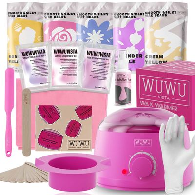 Waxing Kit, WUWUVISTA Hair Removal Hard Wax Kit with Wax Melt Warmer &amp; Waxing Beads for Women &amp; Men - Professional at home Wax Pot for Face/Brazilian/Full Body/Bikini/Sensitive Skin(Purple, 35 items)