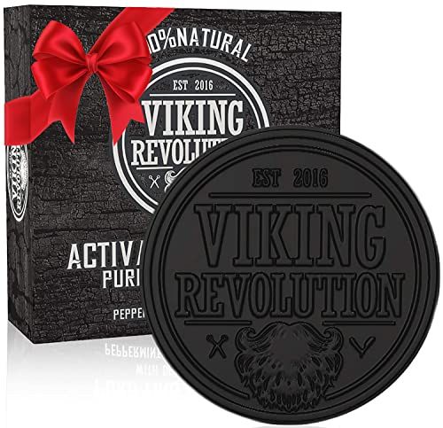 Viking Revolution Skin Cleaning Agent Activated Charcoal Soap for Men w/Dead Sea Mud, Body and Face, Cleanser,Cleansing Blackheads - Peppermint &amp; Eucalyptus Scent 0.7 Fl Oz (Pack of 1)