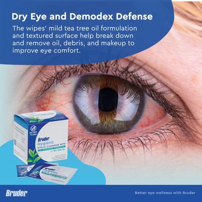 Hygienic Eyelid Cleansing Wipes with Tea Tree Oil l Relief from Demodex l Pre-Moistened, Rinse-Free Exfoliating Wipes Remove Excess Oil and Debris from Eyelids &amp; Lashes l 30 Count Box