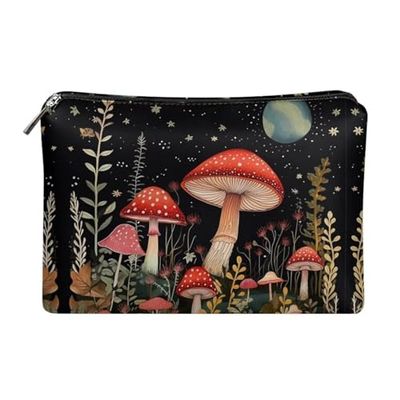 Oamsistay Red Mushroom Makeup Bag for Purse Lightweight Zipper Pouch For Women Clutch Makeup Brush Bag Travel Cosmetic Bag Can Hold Makeup Brushes Skincare