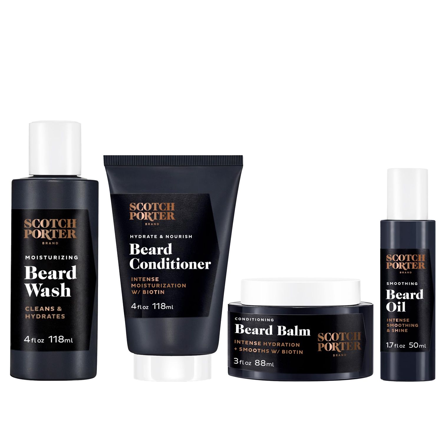 Scotch Porter Beard Kit - Cleanse, Moisturize, Soothe &amp; Style Coarse, Dry Beard Hair while Encouraging Growth for a Fuller/Healthier-Looking Beard - Includes Wash, Conditioner, Serum &amp; Balm