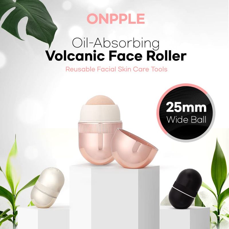 ONPPLE Original K-make up Oil-Absorbing Volcanic Face Roller, Portable and Reusable Facial Skincare Massage Tool, Oil Control On-The-Go (Black)