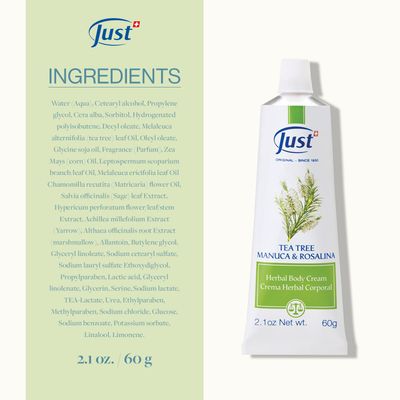 Swiss Just Tea Tree Oil, Manuka Honey Wound Care, and Rosalina Herbal Cream 60g. The solution to Athlete's Foot, Ease Insect Bites, Promotes Skin Regeneration. Tea Tree Foot Cream for Dry Cracked Feet