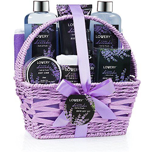 Valentines Day Gifts for Her, Spa Gift Basket, Luxury 9pc Bath &amp; Body Set For Women &amp; Men, Lavender &amp; Jasmine Scent - Shower Gel, Bubble Bath, Lotion, Salts, Body Scrub, Massage Oil, Loofah &amp; Basket