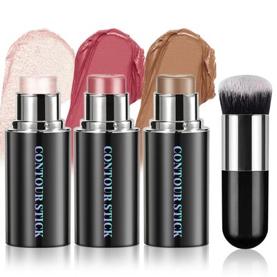 HOSAILY Face Contour Stick Set, Highlighter Stick &amp; Bronzer Stick &amp; Cream Blush Stick for Cheek Lip Tint, Long Lasting Blendable Lightweight Smooth Sculpted Face Stick Natural Dewy Makeup for All Skin