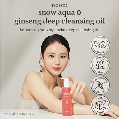 NOONI Korean Cleansing Oil - Snow Aqua 0 Ginseng Deep Cleansing Oil, 6.76 fl.oz (200 ml) | Makeup Double Cleansing, Glass Skin, Eggie Skin, Helps Control Sebum, Revitalizing Care For Face