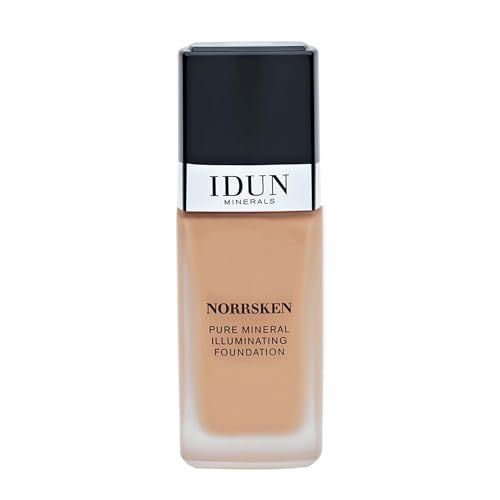 IDUN Minerals Liquid Norrsken Foundation - Silky Smooth Coverage - Luminous, Dewy Finish for Dry and Dull Skin - Water Resistant and Vegan Makeup - 214 Ylva - Neutral Dark - 1.01 oz
