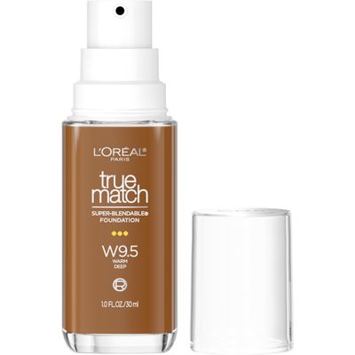 LOral Paris True Match Super-Blendable Foundation, Medium Coverage Liquid Foundation Makeup, W9.5, Deep, 1 Fl Oz