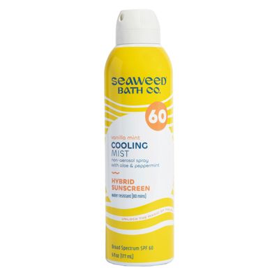 Seaweed Bath Co. Cooling Mist SPF 60 Sport Broad Spectrum Hybrid Sunscreen Spray, 6 Ounce, Sustainably Harvested Seaweed, Aloe, Peppermint
