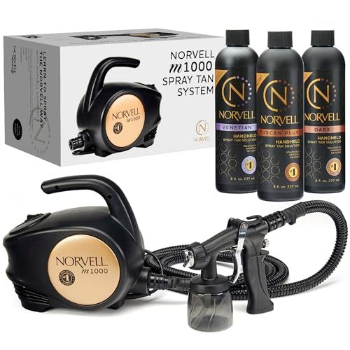 Norvell Sunless Kit - M1000 Mobile HVLP Spray Tan Airbrush Machine + 8 oz Tanning Solutions in &#39;Tuscan Plus&#39;, Venetian and Dark + Norvell Training Program