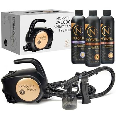 Norvell Sunless Kit - M1000 Mobile HVLP Spray Tan Airbrush Machine + 8 oz Tanning Solutions in &#39;Tuscan Plus&#39;, Venetian and Dark + Norvell Training Program