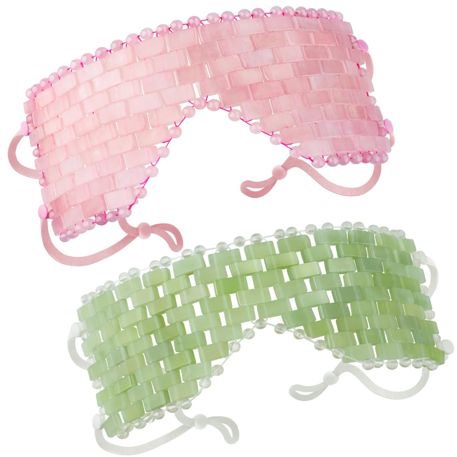 LazyGa Natural Jade Eye Mask and Rose Quartz Eye Mask Set - Soothing &amp; Relaxing Alleviate Puffiness and Migraines with Cooling and Warming Therapy (2 Pcs)