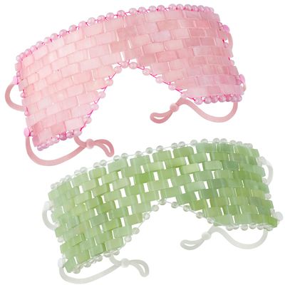 LazyGa Natural Jade Eye Mask and Rose Quartz Eye Mask Set - Soothing &amp; Relaxing Alleviate Puffiness and Migraines with Cooling and Warming Therapy (2 Pcs)