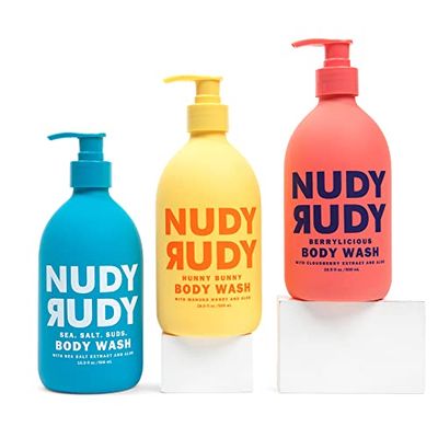 Nudy Rudy - 3 Pack Liquid Body Wash Bundle - Sea. Salt. Suds, Berrylicious &amp; Hunny Bunny - Aloe - Manuka Honey - Vitamin E - Moisturizing Shower Gel Body Wash - Skin Care - Men &amp; Women - 16.9 fl oz