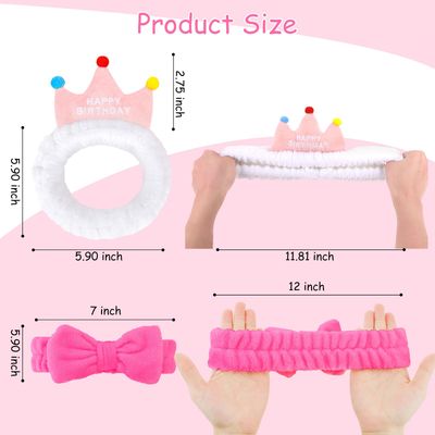 YARIEW Happy Birthday Headband and 7 Pcs Hot Pink Spa Headband for Washing Face Set, Spa Headbands for Women Microfiber Skincare Headband Birthday Party Decorations Supplies
