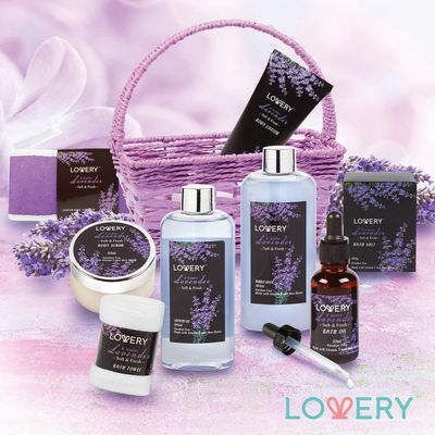 Valentines Day Gifts for Her, Spa Gift Basket, Luxury 9pc Bath &amp; Body Set For Women &amp; Men, Lavender &amp; Jasmine Scent - Shower Gel, Bubble Bath, Lotion, Salts, Body Scrub, Massage Oil, Loofah &amp; Basket