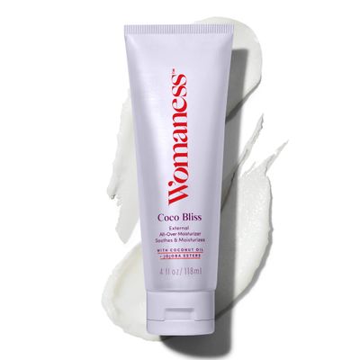 Womaness Coco Bliss Feminine Moisturizer for Dryness - External Moisturizer for Dryness Relief &amp; Coconut Oil for Skin - Hydrating, Oil-Based, Non-Sticky Texture to Prep Skin &amp; Retain Moisture (4oz)