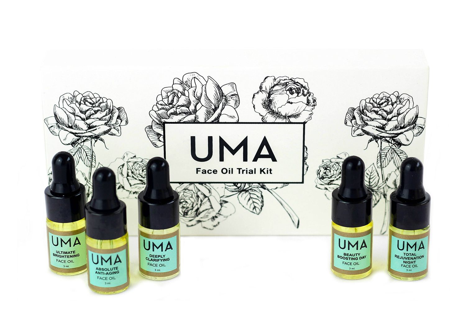 Uma Face Oil Trial Kit Anti-Aging, Moisturizing And Brightening Skin Care To Fight Dark Spots, Irritation And Redness. (5 Bottles Of Milliliters)