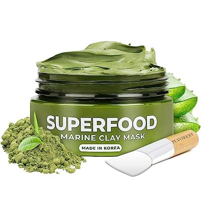 PLANTIFIQUE Korean Skin Care Detox Face Mask with Avocado &amp; Superfoods - Hydrating Clay Mud Mask Dermatologist Tested for Face and Body - Vegan Skincare 3.4 Oz/100ml