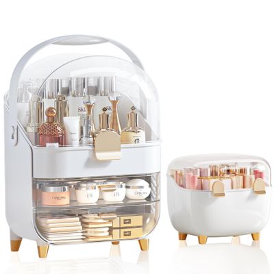 Makeup Organizer, Skincare Holder Bathroom Counter Organizer, Storage Box Cosmetic Display Cases, Teen Girl Gifts Trendy Stuff Make up Organizers for Vanity, Dresser, Countertop (Rose Gold)