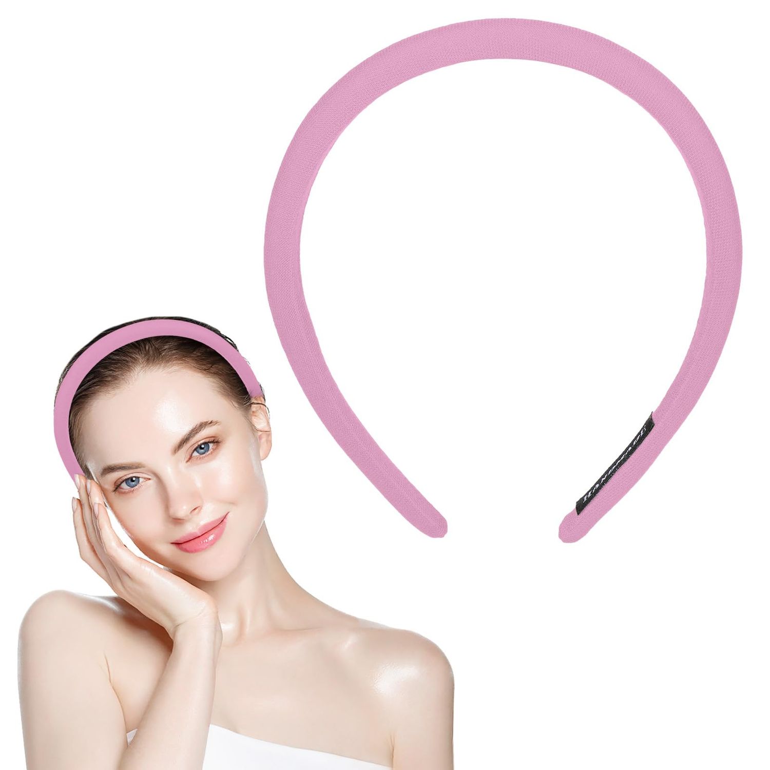 MOORIIY Headbands for Women, Padded Headband Makeup Spa Facial Headband Soft Sponge Hairband Hair Accessories for Washing Face, Makeup Removal, Shower, Skincare (Pink)
