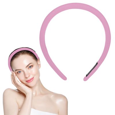 MOORIIY Headbands for Women, Padded Headband Makeup Spa Facial Headband Soft Sponge Hairband Hair Accessories for Washing Face, Makeup Removal, Shower, Skincare (Pink)