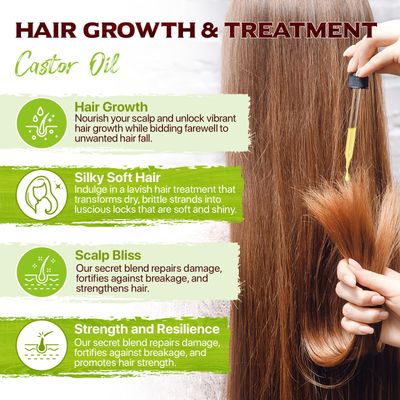 KLLALO Natural Castor Oil, Jamaican Black Glass Bottles with Dropper - 100% Pure and Organic Castor Oil, Cold Pressed - Massage, Eyebrow, Skin Care, Scalp, Body, Hair Growth and Nails &amp; Carrier Oil