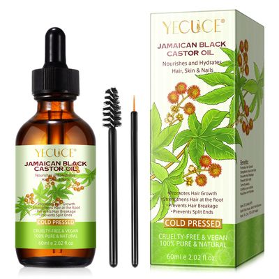 KLLALO Natural Castor Oil, Jamaican Black Glass Bottles with Dropper - 100% Pure and Organic Castor Oil, Cold Pressed - Massage, Eyebrow, Skin Care, Scalp, Body, Hair Growth and Nails &amp; Carrier Oil