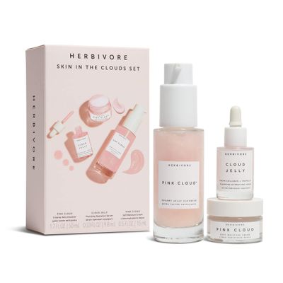 HERBIVORE Skin In The Clouds 3-step Plumping Hydration Set - Pink Cloud Creamy Jelly Cleanse (50mL / 1.7 oz), Cloud Jelly Serum (10mL / 0.33 oz), Pink Cloud Soft Moisture Cream (15mL / 0.5 oz)