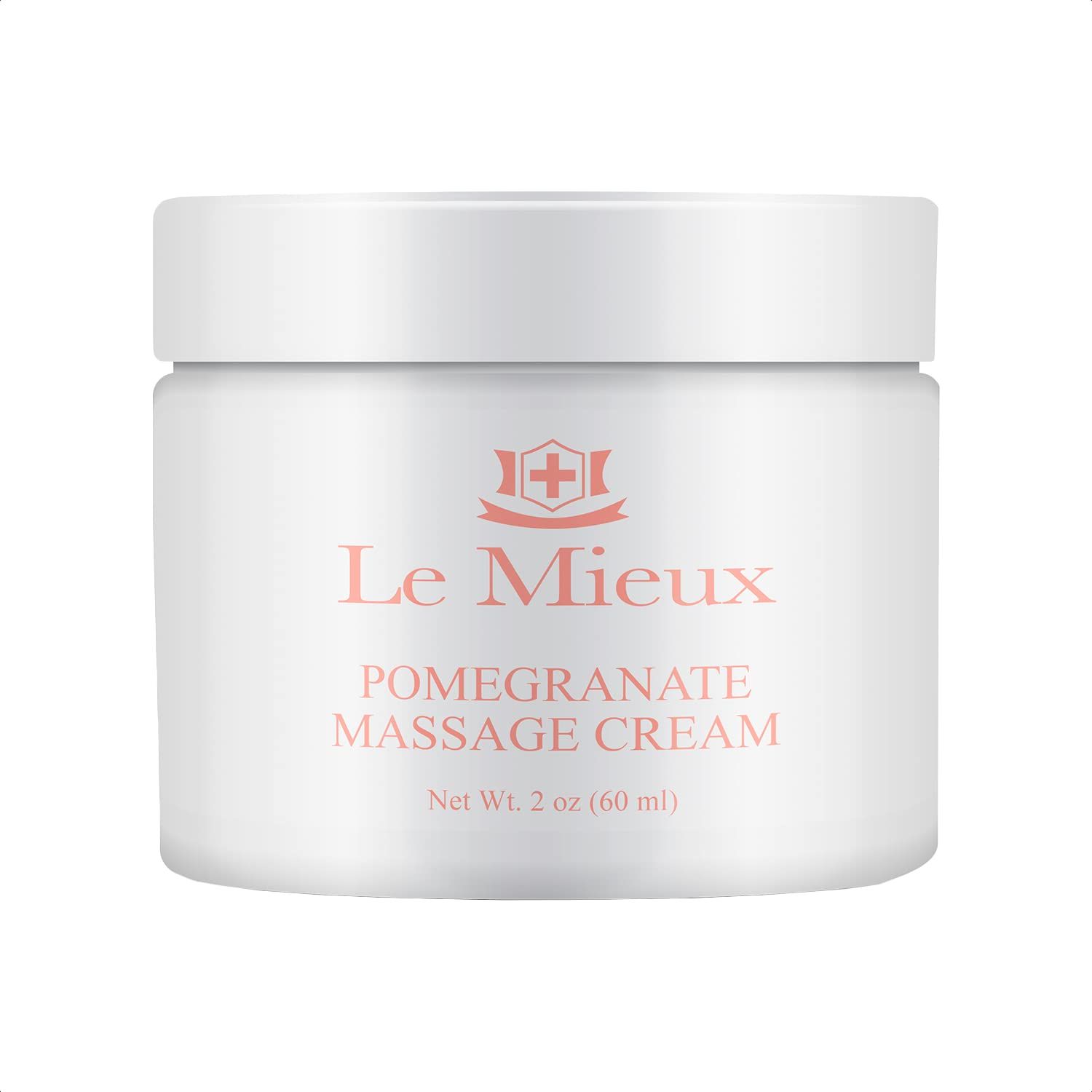 Le Mieux Pomegranate Massage Cream - Aromatic Moisturizing Neck &amp; Face Massage Cream with Algae, Hyaluronic Acid &amp; Botanical Oils, No Parabens or Sulfates (2 oz / 60 ml)