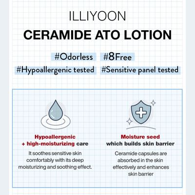 Illiyoon Ceramide Ato Lotion | Lightweight Moisturizer for Dry & Sensitive Skin, Barrier Repair for Face & Body, Mild for Babies, Vegan Certified, Korean Skin Care, 2.3 fl.oz.