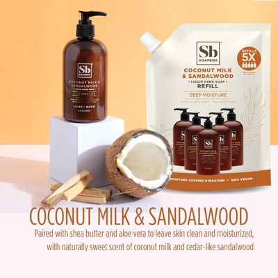 Soapbox Liquid Hand Soap, Coconut Milk &amp; Sandalwood, Gentle &amp; Moisturizing Hand Wash for Kitchen and Bathroom, Vegan &amp; Cruelty Free Scented Hand Soap 12 Ounce Pump Bottles (Pack of 3)