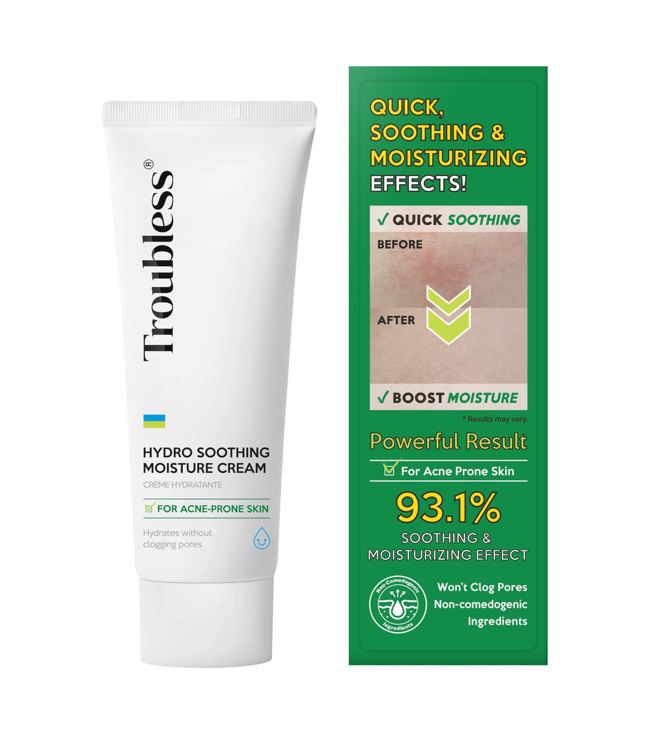 Troubless Hydro Soothing Moisturizer Face Cream | Hydrating Moisturizer Face Cream Korean Redness Relief for Face | Day &amp; Night Skin Cream Face Moisturizer for Oily Skin Combination (2.36 fl oz)