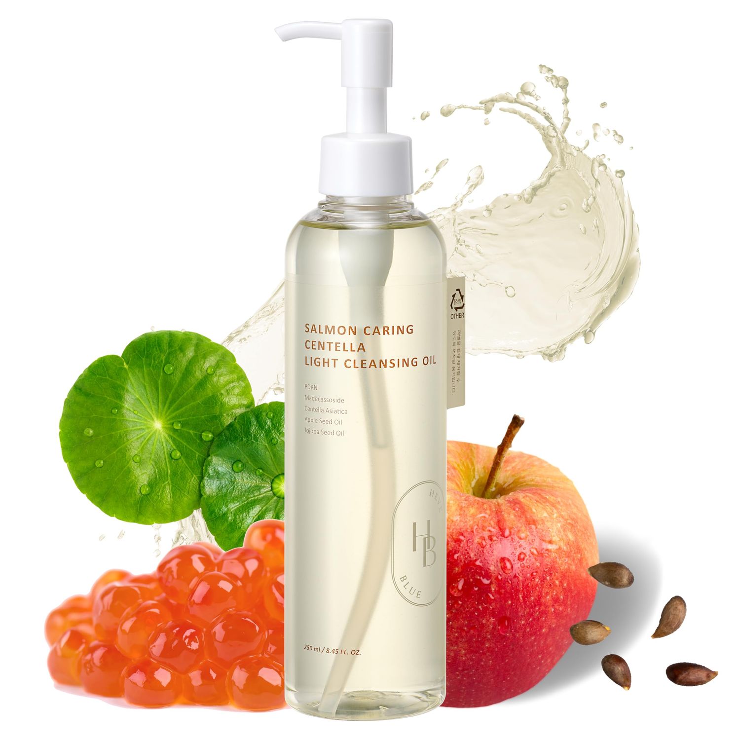 HEVEBLUE Salmon Caring Centella Light Cleansing Oil - Salmon PDRN, Salmon Egg Extract, Centella, Blackhead, Whitehead Removal, Pore Cleansing, Sensitive Skin, Low Irritation, Korean Skincare