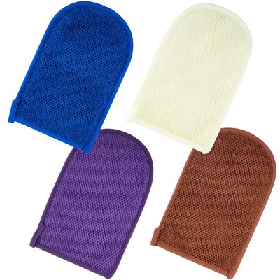Teenyyou 4 Pieces African Scrubber Exfoliating Glove Net Sponge Exfoliating Mitt Gloves Bath Body Deep Cleaning Dead Skin Removal Sponge Exfoliator Scrubber Gloves(Blue, Brown, Beige, Purple)