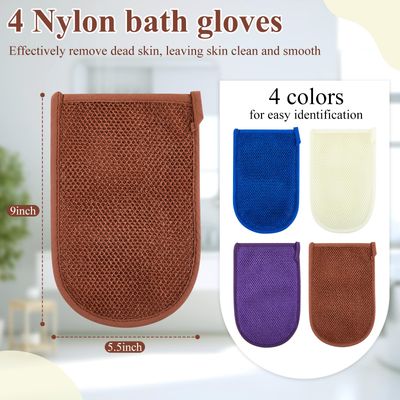 Teenyyou 4 Pieces African Scrubber Exfoliating Glove Net Sponge Exfoliating Mitt Gloves Bath Body Deep Cleaning Dead Skin Removal Sponge Exfoliator Scrubber Gloves(Blue, Brown, Beige, Purple)