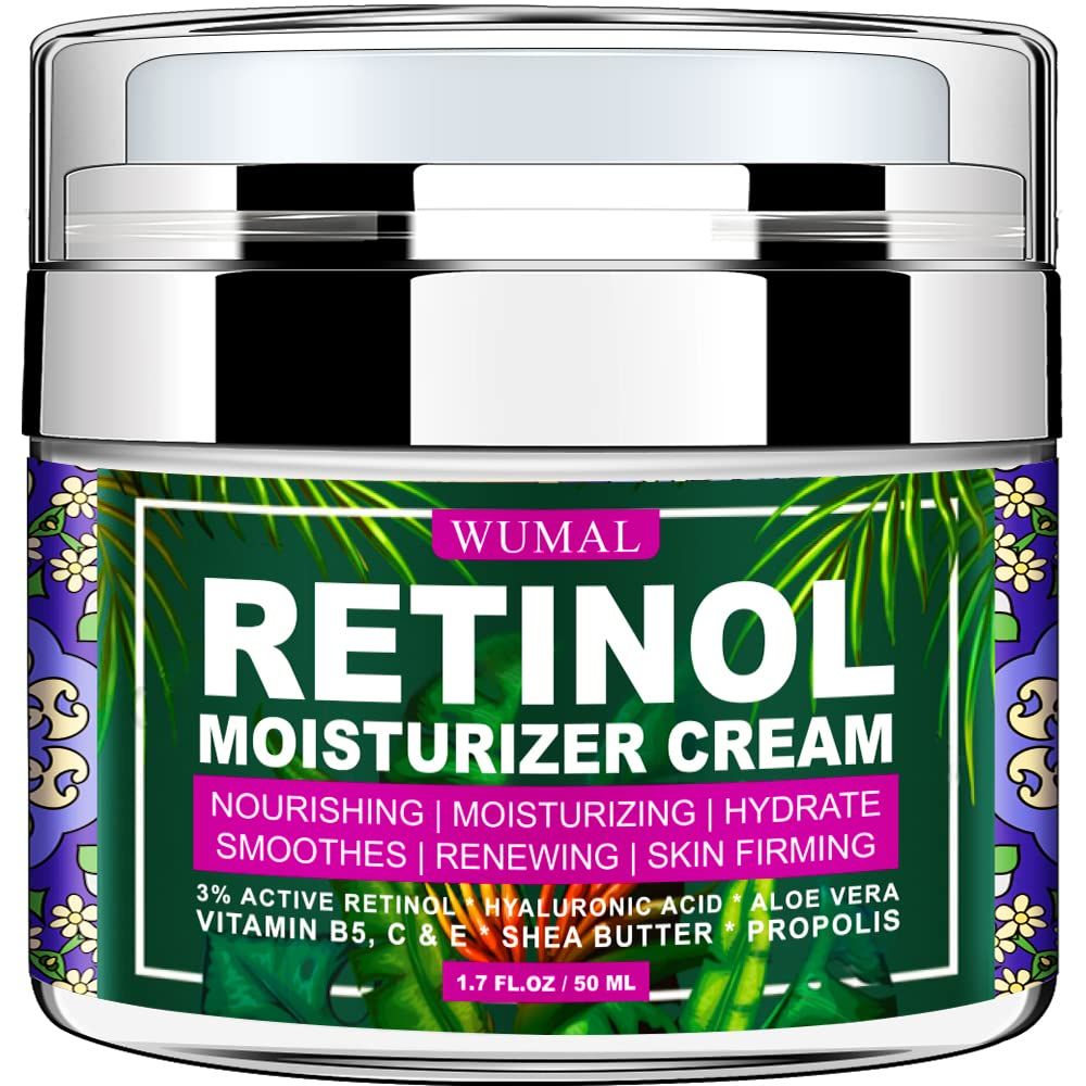 WUMAL Retinol Cream - Reduces Wrinkles, Fine Lines and Dryness - Face Moisturizer for All Skin Types - 1.7 oz