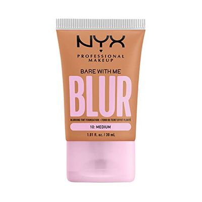 NYX PROFESSIONAL MAKEUP Bare With Me Blur Skin Tint Foundation Make Up with Matcha, Glycerin &amp; Niacinamide - Medium