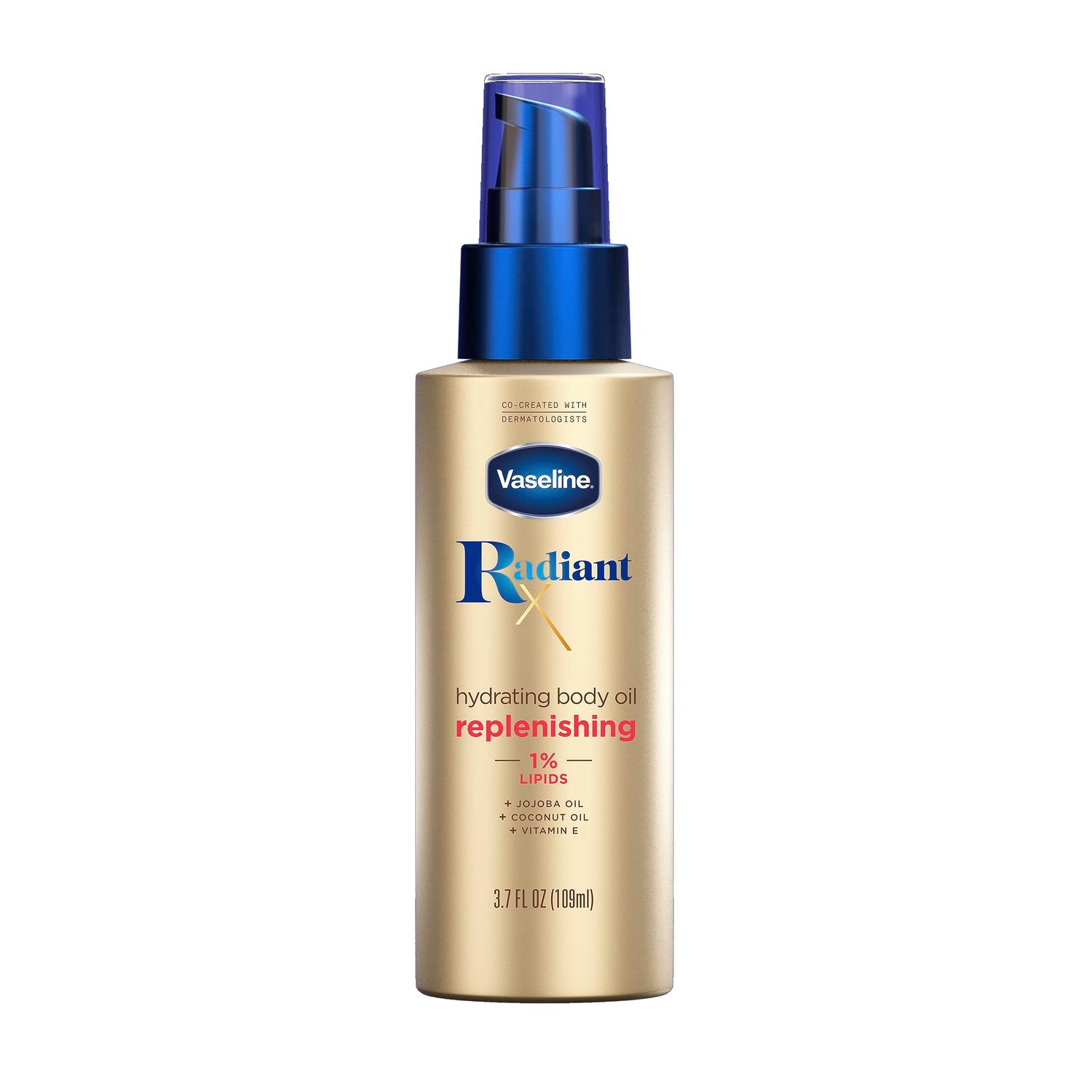 Vaseline Radiant X Replenishing and Hydrating Body Oil with 1% Lipids, Jojoba Oil, Coconut Oil, &amp; Vitamin E 3.7 oz