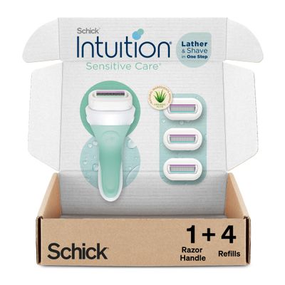 Schick Intuition Razors for Women with Sensitive Skin | 1 Razor &amp; 4 Intuition Razor Blades Refill with Organic Aloe