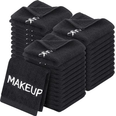 Riakrum 50 Pieces Makeup Washcloths Cotton Makeup Remover Towels Black Cosmetic Face Towel Absorbent Makeup Soft Facial Towels for Women Girls Face Cleansing Skin Care Gifts, 9.8 x 9.8 Inch