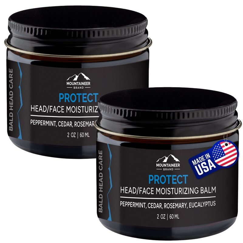 Mountaineer Brand Bald Head Care For Men | Protect Moisturizing and Post-Shave Healing Balm | Non-Greasy Scalp and Face Matte Moisturizer Lotion | Natural Botanical Blend | 2 pack 2oz