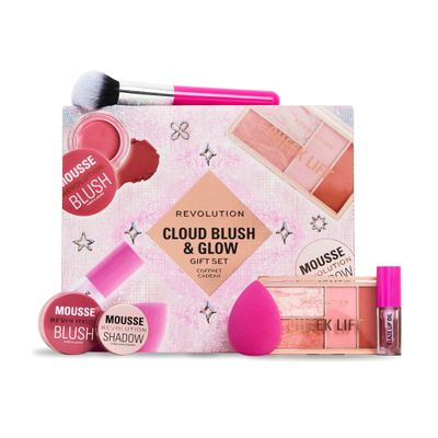Revolution Beauty Cloud Blush &amp; Glow Highlight Makeup Gift Set, 6-Piece Holiday Set with Eyeshadows, Blush, &amp; Nourishing Lip Oils, Vegan &amp; Cruelty-Free