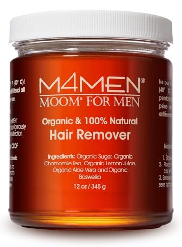 MOOM Organic Hair Removal Sugar Wax for Men with Aloe Vera &amp; Chamomile - Soft Wax for Sensitive Skin &amp; Men Hair - Perfect for Back, Chest, Eyebrow &amp; Body - 12 oz Jar (Waxing Strips NOT Included)